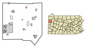 Location of Sheakleyville in Mercer County, Pennsylvania.