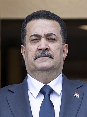 Mohammed Shia' Al Sudani, Prime Minister of Iraq, at the Pentagon, Virginia on 15 April 2024 (cropped).jpg