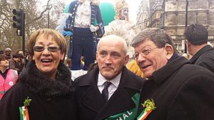 Pat Doherty MP with Mary Doherty and Barry McGuigan at the London St Patrick's Day march. (16232423774).jpg