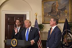 President Donald J. Trump, Senator Tom Cotton, and Senator David Perdue, August 2, 2017 (36182228582)