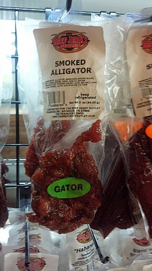 Smoked alligator jerky at a store in --Richfield, Wisconsin--