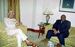 The External Affairs Minister, Shri K. Natwar Singh meeting with the Vice President of Democratic Republic of Congo, Mr. Jean Pierre Bemba in New Delhi on March 3, 2005
