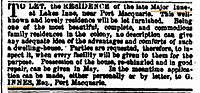 To Let Notice for Lake Innes House 1860