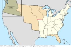 Map of the change to the United States in central North America on July 5, 1843