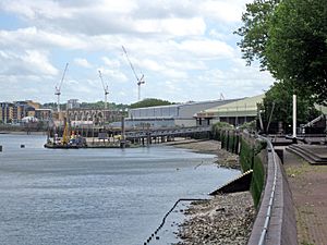 View of Convoys Wharf from the Thames Path