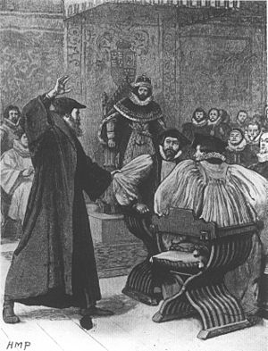 Andrew Melville upbraids a bishop at the court of James VI