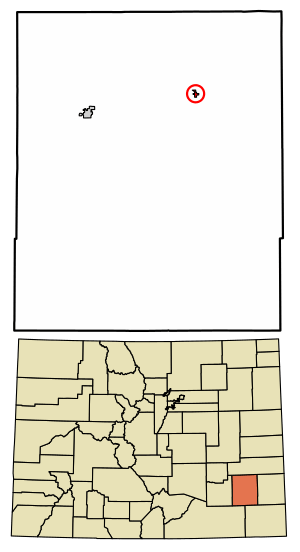 Location of the Hasty CDP in Bent County, Colorado.