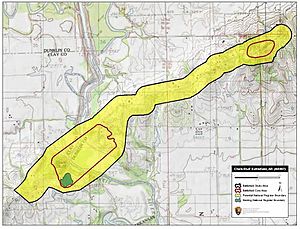Map of Chalk Bluff Battlefield core and study areas by the American Battlefield Protection Program