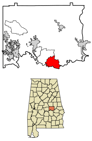 Location of Emerald Mountain in Elmore County, Alabama.