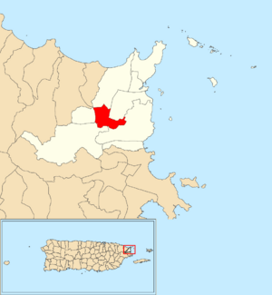 Location of Florencio within the municipality of Fajardo shown in red