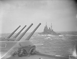 HMS King George V viewed from HMS Victorious between 2 and 9 March 1942