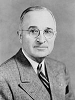 Harry S Truman, bw half-length photo portrait, facing front, 1945 (3x4 tilted cropped).jpg