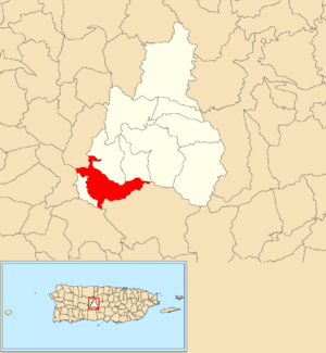 Location of Jauca within the municipality of Jayuya shown in red
