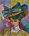 Jean Metzinger, c.1906, Femme au Chapeau (Woman with a Hat), oil on canvas, 44.8 x 36.8 cm, Korban Art Foundation.