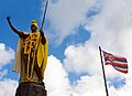 Kamehameha Statue and flag