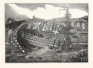 Launch of his Majesty's ship Waterloo at Chatham