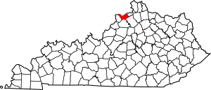 Map of Kentucky highlighting Carroll County