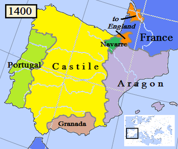 Kingdom of Navarre in 1400 (dark green).
