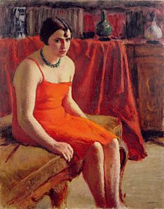 O Connor seated woman in a red dress