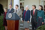 President Ronald Reagan Nancy Reagan George Bush Barbara Bush Dan Quayle Marilyn Quayle Photo Op with Newly Elected George Bush and Dan Quayle