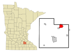 Location of the city of Northfieldwithin Rice and Dakota Countiesin the state of Minnesota