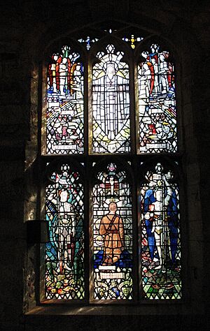 Stained Glass Window in St Laurence's Meriden showing Capt Edward Banks