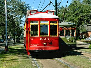 Streetcars on St Charles Ave Red Green