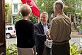 The 35th Commandant of the Marine Corps (CMC), Gen. James F. Amos, right, and Marine Corps First Lady Bonnie Amos, left, greet the 30th CMC, retired Gen. Carl E. Mundy, Jr., prior to a breakfast in Mundy's honor 130509-M-LU710-007