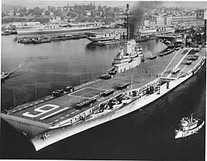 USS Lexington (CVA-16) leaving the Puget Sound Naval Shipyard, circa in September 1955