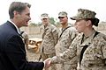 US Navy 060108-M-4314O-008 Indiana Senator Evan Bayh, shakes the hand of a Marine assigned to II Marine Expeditionary Force