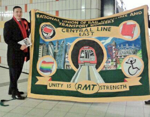 Wes Streeting with RMT banner