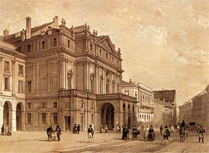 XIX century print, Piazza della Scala, Milano