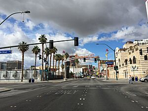 2015-11-04 11 27 53 View north at the north end of Nevada State Route 582 (Fremont Street) at the Fremont East District in downtown Las Vegas, Nevada