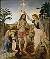 Andrea del Verrocchio, Leonardo da Vinci - Baptism of Christ - Uffizi