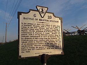 Bristoe Station Battlefield historical marker; Dumfries, VA; 2014-04-13.jpg