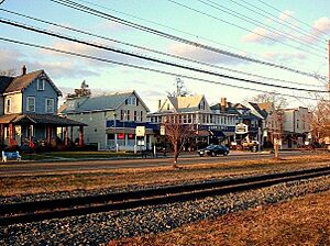 East Broad Street near northern edge of the borough with River Line tracks in foreground