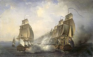 Battle of Cuddalore (June 20th 1783) between the French navy commanded by the Bailli de Suffren and the British one under the orders of Rear-Admiral Edward Hughes
