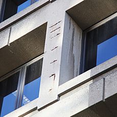 Damaged concrete on east facade - J Edgar Hoover Building - Washington DC - 2012