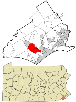 Location in Delaware County and the state of Pennsylvania.