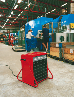 Fan heater in a warehouse