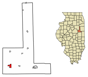 Location of Gibson City in Ford County, Illinois.