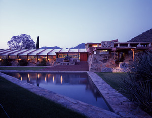 Frank Lloyd Wright's "Taliesin West," his winter home and architectural school, which he began in 1937 in the foothills of the McDowell Mountains in Arizona's Sonoran Desert LCCN2011632406