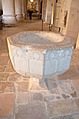 Interior of abbatiale Notre-Dame d'Ambronay - Baptismal fonts