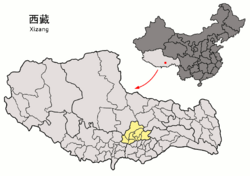 Location of Lhasa prefecture-level city jurisdiction in the Tibet Autonomous Region