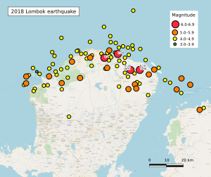 Map of 2018 Lombok earthquake