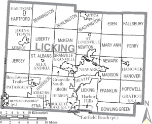 Map of Licking County Ohio With Municipal and Township Labels