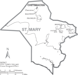 Map of St. Mary Parish Louisiana With Municipal Labels