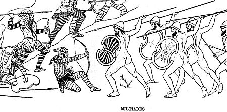 Miltiades fighting the Persians at the Battle of Marathon in the Stoa Poikile (reconstitution)