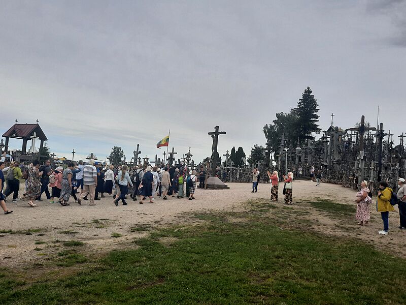 Pilgrims at Hill of crosses