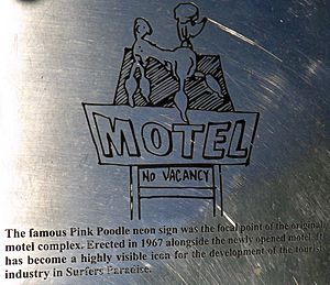 Plaque at the Pink Poodle sign, Surfers Paradise, Queensland